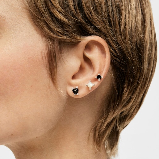 Pack de tres pendientes de plata, ónix y nácar Color Pills