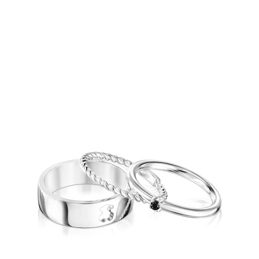Confezione di anelli in argento e spinello con motivi di orsi Ring Mix