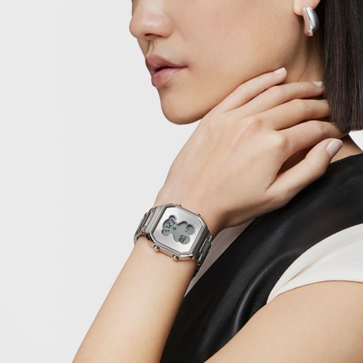שעון דיגיטלי D-BEAR עם צמיד מפלדת אלחלד