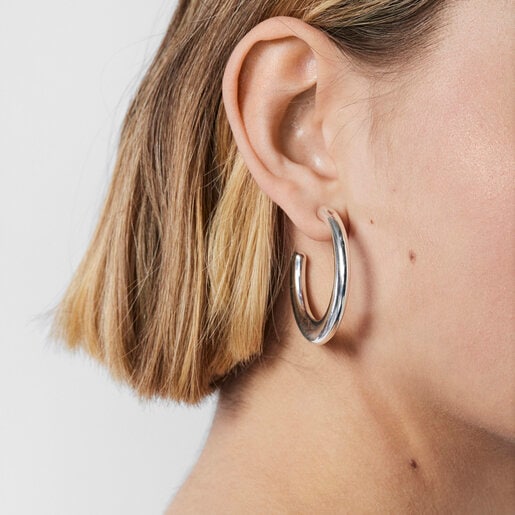 Silver Warm Hoop earrings | TOUS