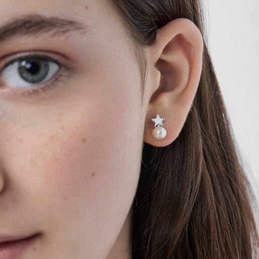 Серебряные серьги Puppies со звездой и жемчугом