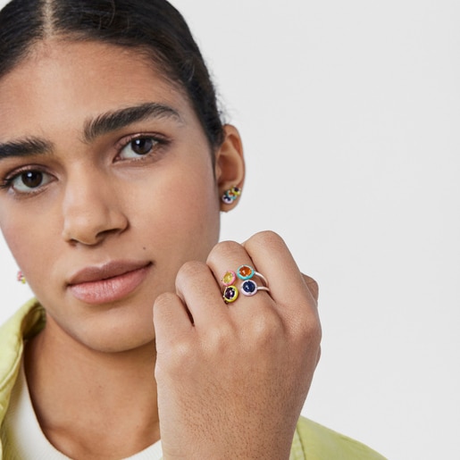 خاتم Vibrant Colors من TOUS من الفضة مُرصّع بأربعة أحجار كريمة والإيناميل