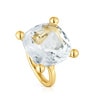 Anell gran amb bany d'or 18 kt sobre plata i quars cristall de roca Color White