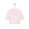 Camisola de bebé cruzada lisa cor-de-rosa