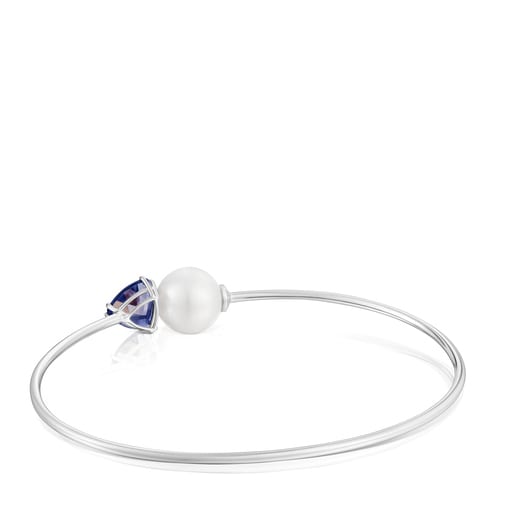 Bracelet manchette or blanc, iolite et perle de culture Ivette