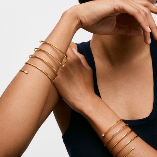 أسورة مزدوجة من الفضة المطلية بالذهب عيار 18 قيراطًا والمرصعة بالماس المُصنع في المختبر من التشكيلة Lio LGD