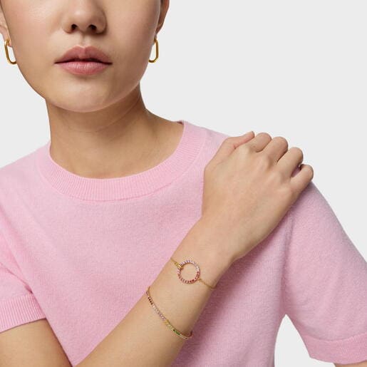 Pulsera cadena con baño de oro 18 kt sobre plata y gemas Straight