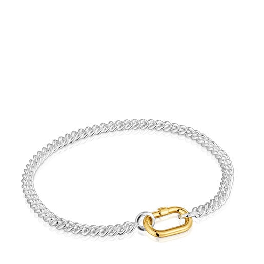 Bracciale in argento con maglie ad anello bicolore Hold Oval
