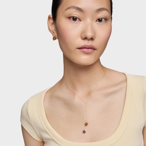 Collar de oro de 14 kt y gemas Cube