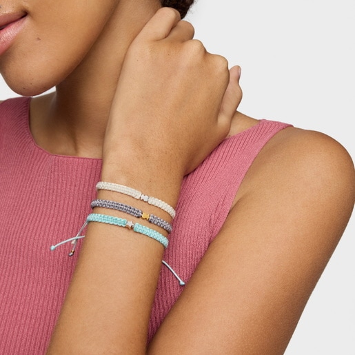 Pulsera oso con baño de oro 18 kt sobre plata y nylon gris TOUS Motivos