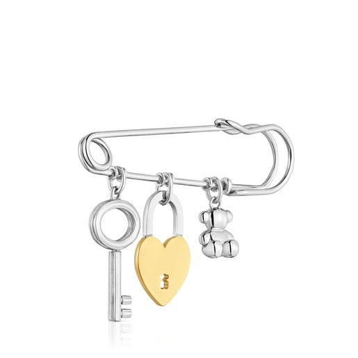 Broche de acero bicolor y motivos colgantes TOUS Charming