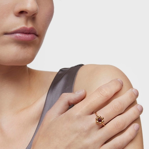 Small flower Ring with 18kt gold plating over silver and rhodolite Sugar Party