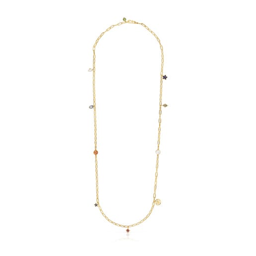 Long silver vermeil Magic Nature Necklace with gemstones