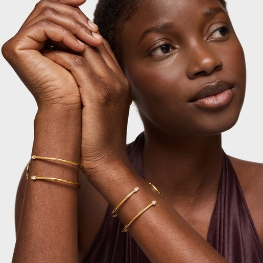 Pulsera esclava con baño de oro 18 kt sobre plata y diamantes creados en laboratorio Lio LGD