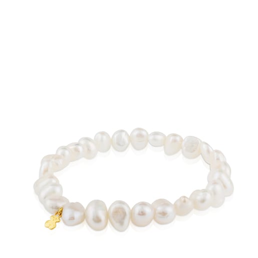 Gold Bracelet with baroque pearls and Bear motif Sweet Dolls | TOUS