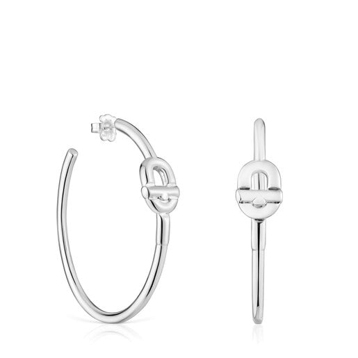 Extra-long silver Hoop earrings with motif TOUS MANIFESTO