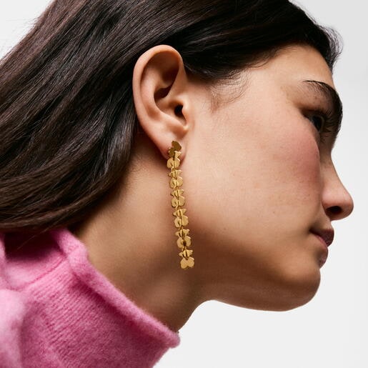 Pendientes largos de acero en color dorado con motivos oso Carrusel