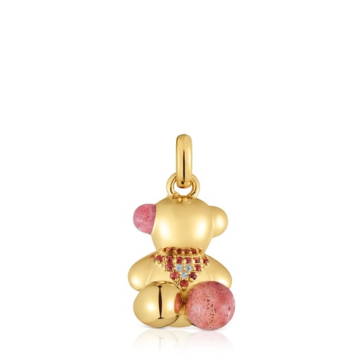 18kt gold plating over silver love bear Pendant with gemstones TOUS X LEA COLOMBO