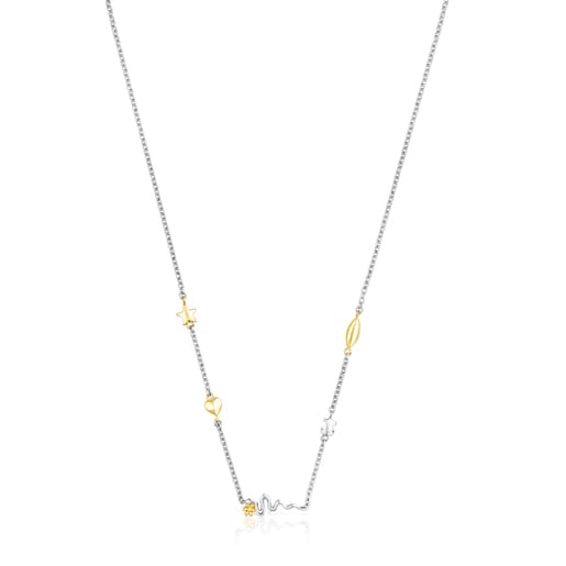 Gold colored IP Steel Fragile Nature charm Necklace