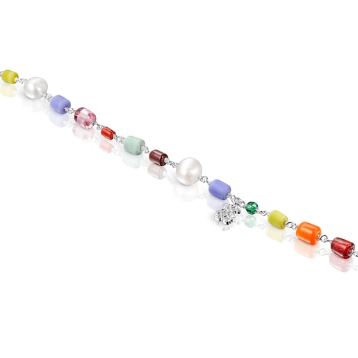 Silver Oceaan Necklace with multicolored glass and pearls
