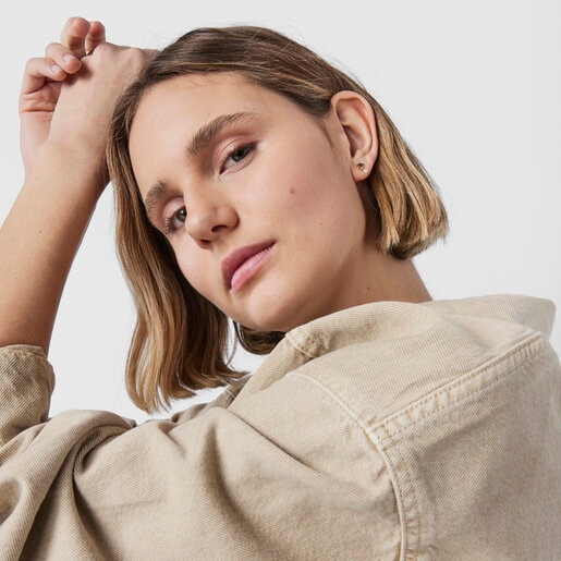 Aretes con baño de oro 18 kt sobre plata con estrella de zafiros y perla TOUS New Motif