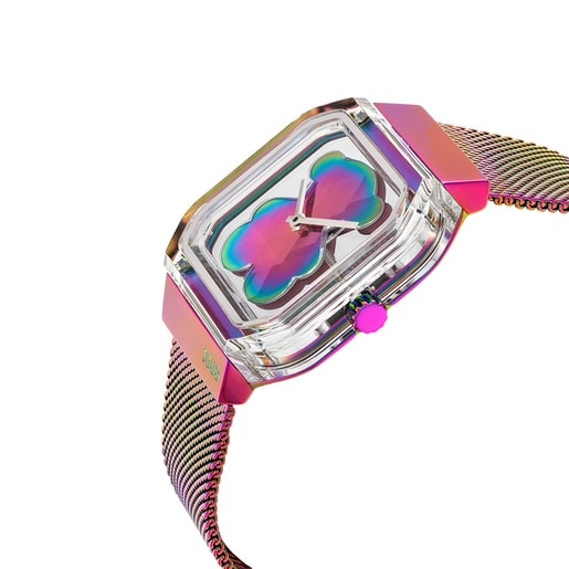 ساعة تناظرية ذات سوار من الصُلب باللون القزحي من تشكيلة D-Bear Party