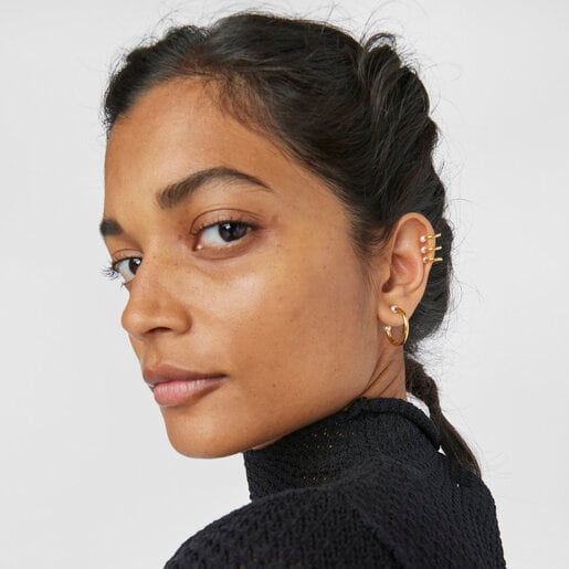 Pendientes aro pequeños con baño de oro 18 kt sobre plata y perla Batala