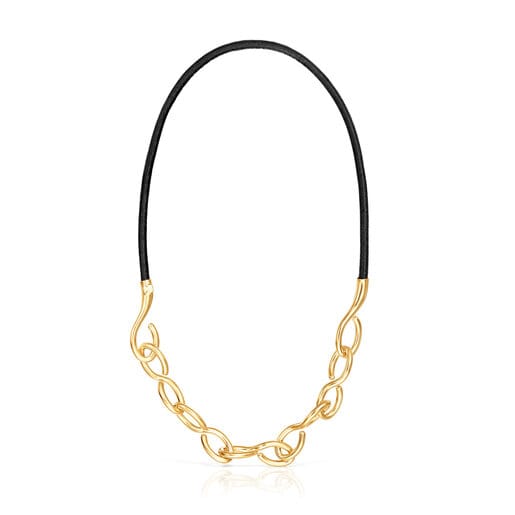 Silver vermeil and leather Bent Necklace