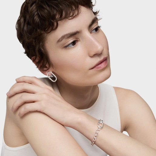 Pulsera cadena de plata y anilla Hold Oval