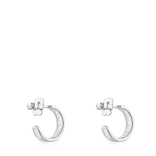 Small silver TOUS Bear Row hoop earrings with silhouette