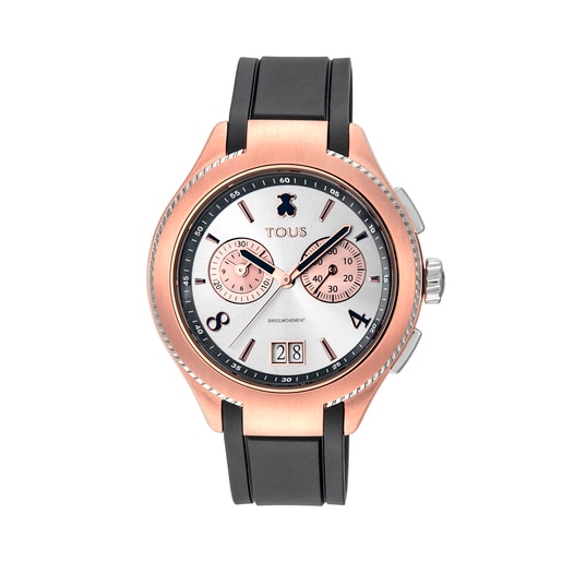 Montre ST bicolore en acier/IP rosé avec bracelet en caoutchouc noir