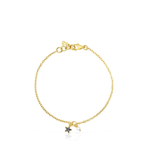 Pulsera con baño de oro 18 kt sobre plata y estrella de zafiros TOUS New Motif