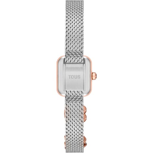 ساعة تناظرية بسوار من الصُلب وحلية من الصُلب باللون الوردي ووجه من عرق اللؤلؤ من تشكيلة TOUS ICON TIME CHARMS