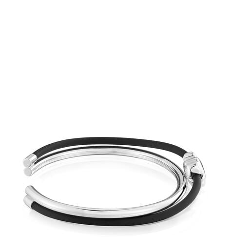 Pulsera esclava oso de plata y caucho Bold Motif