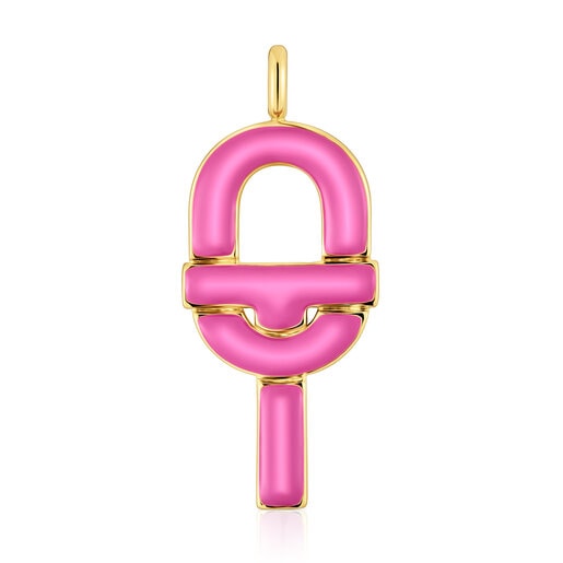 Large Pendant with 18kt gold plating over silver and fuchsia-colored enamel TOUS MANIFESTO