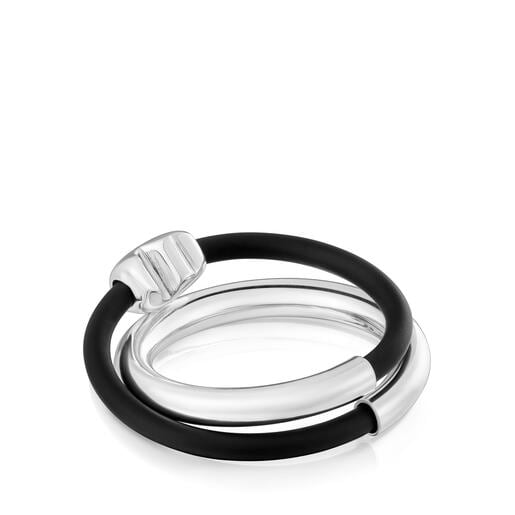 シルバーとラバーのベアのダブルリング TOUS Bold Motif