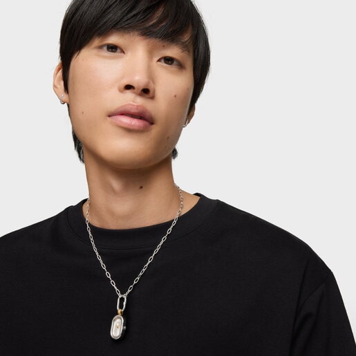 שעון תליו/דיגיטלי Hold Oval מפלדה בצבעי זהב ואפור