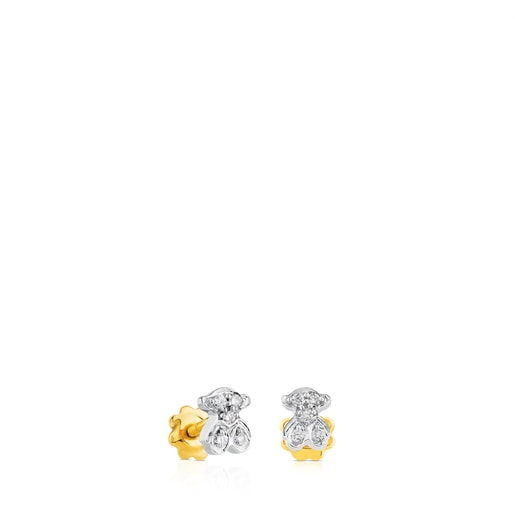 Gold Puppies earrings with diamonds bear motif