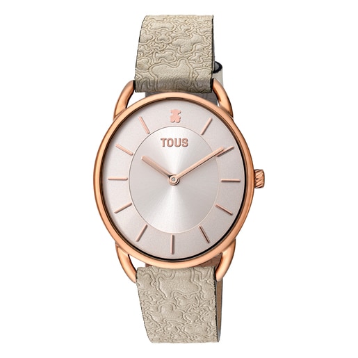 Steel Dai XL Analogue watch with beige leather Kaos strap | TOUS