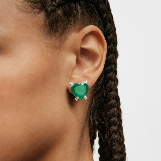 シルバーと加工カルセドニーのハートピアス Color Pills