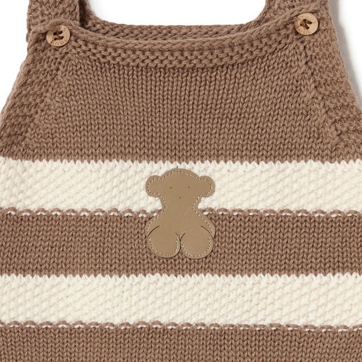 Knitted baby romper in Tricot stripy beige