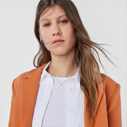 תליון TOUS Crossword Mama Mum מכסף עם אמייל ורוד