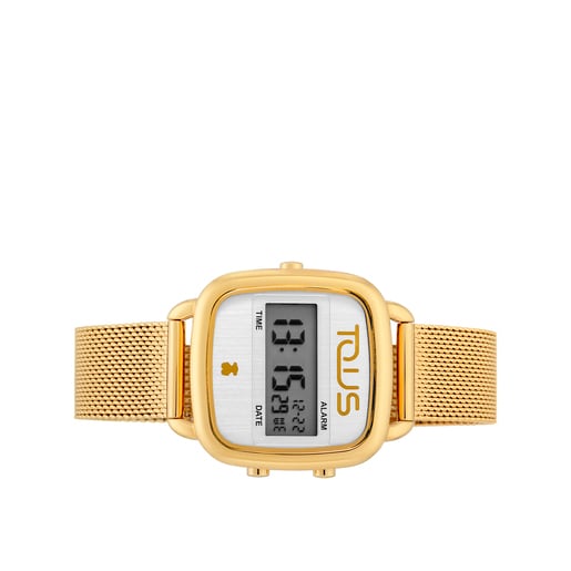 Reloj digital D-Logo de acero IP dorado