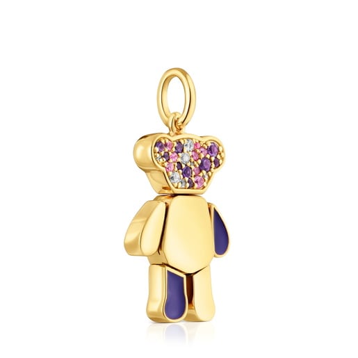 Dije oso con baño de oro 18 kt sobre plata y amatistas Teddy Bear