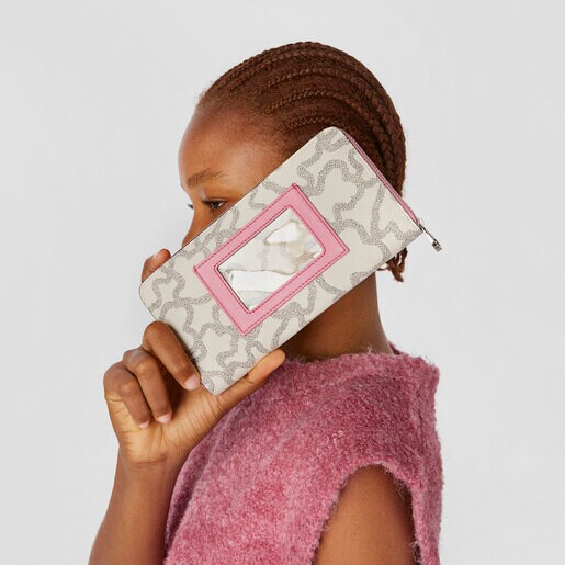 Billetera mediana beige y rosa Kaos Legacy