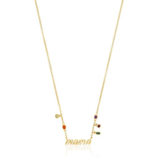 Collier Mama argent vermeil et pierres précieuses TOUS Mama