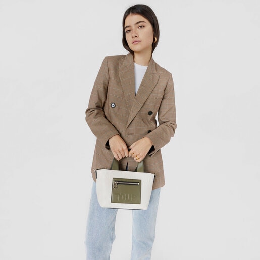 ベージュ＆カーキのスモール・トートバッグ TOUS Nanda