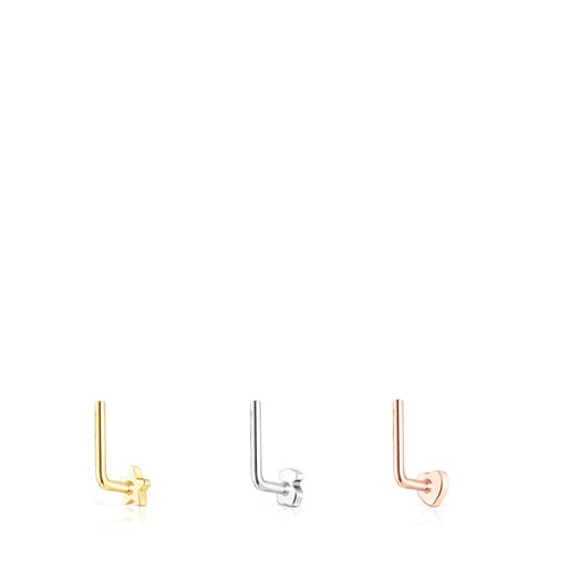 Tous Piercing – Súprava náušníc do nosa z chirurgickej ocele vo farbe žltého zlata, striebra a ružového zlata