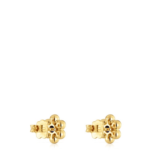 Aretes cortos flor con baño de oro 18 kt sobre plata y iolita Sugar Party