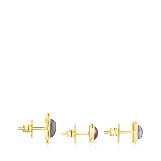 Pack de pendientes Magic Nature con baño de oro 18 kt sobre plata y gemas